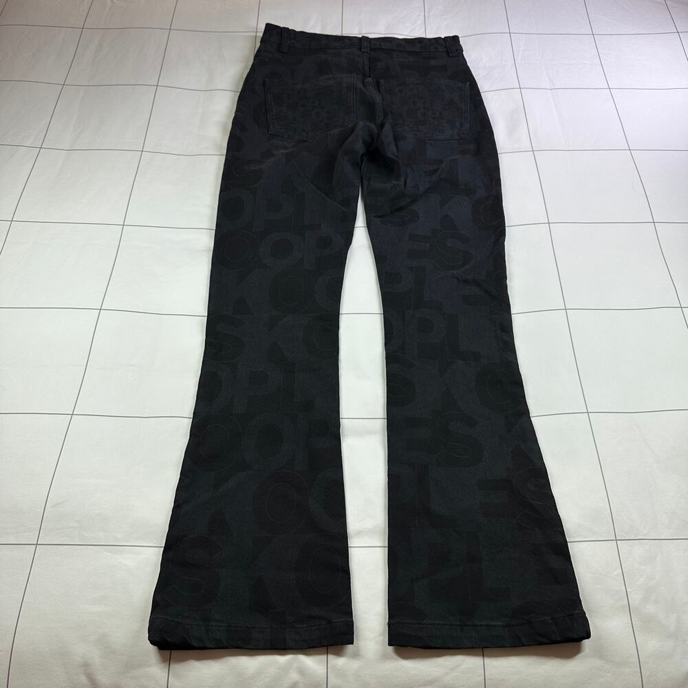 The Kooples Jeans Womens 27 Black Logo High Rise Flare Leg Button Fly Rock Edgy - Picture 2 of 13